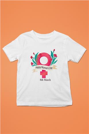 Kadınlar Günü Baskılı Beyaz Unisex Beyaz Çocuk Tişört - Tshirt