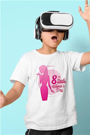 Kadınlar Günü Baskılı Beyaz Unisex Beyaz Çocuk Tişört - Tshirt