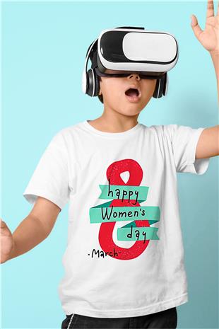 Kadınlar Günü Baskılı Beyaz Unisex Beyaz Çocuk Tişört - Tshirt