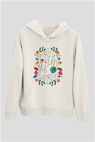 Kadınlar Günü Baskılı Beyaz Unisex Kapüşonlu Sweatshirt