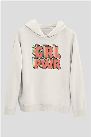 Kadınlar Günü Baskılı Beyaz Unisex Kapüşonlu Sweatshirt