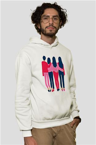 Kadınlar Günü Baskılı Beyaz Unisex Kapüşonlu Sweatshirt