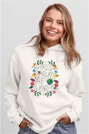 Kadınlar Günü Baskılı Beyaz Unisex Kapüşonlu Sweatshirt