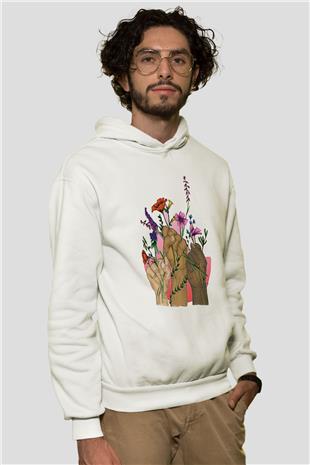 Kadınlar Günü Baskılı Beyaz Unisex Kapüşonlu Sweatshirt