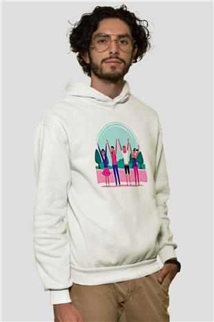 Kadınlar Günü Baskılı Beyaz Unisex Kapüşonlu Sweatshirt