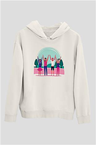 Kadınlar Günü Baskılı Beyaz Unisex Kapüşonlu Sweatshirt