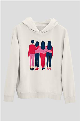 Kadınlar Günü Baskılı Beyaz Unisex Kapüşonlu Sweatshirt