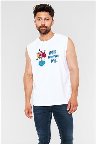 Kadınlar Günü Baskılı Beyaz Unisex Kolsuz Tişört - Tshirt