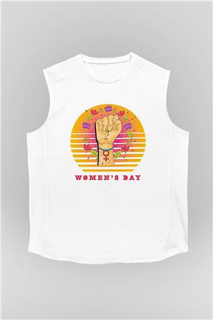 Kadınlar Günü Baskılı Beyaz Unisex Kolsuz Tişört - Tshirt
