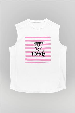 Kadınlar Günü Baskılı Beyaz Unisex Kolsuz Tişört - Tshirt