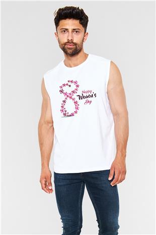 Kadınlar Günü Baskılı Beyaz Unisex Kolsuz Tişört - Tshirt