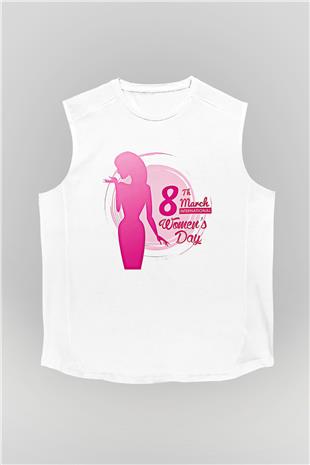 Kadınlar Günü Baskılı Beyaz Unisex Kolsuz Tişört - Tshirt