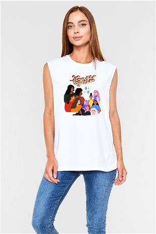 Kadınlar Günü Baskılı Beyaz Unisex Kolsuz Tişört - Tshirt