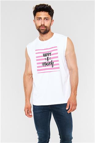Kadınlar Günü Baskılı Beyaz Unisex Kolsuz Tişört - Tshirt
