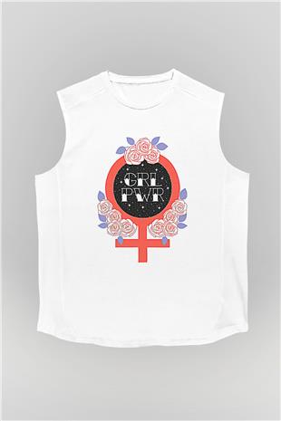 Kadınlar Günü Baskılı Beyaz Unisex Kolsuz Tişört - Tshirt
