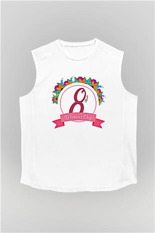 Kadınlar Günü Baskılı Beyaz Unisex Kolsuz Tişört - Tshirt