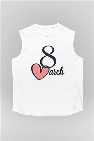 Kadınlar Günü Baskılı Beyaz Unisex Kolsuz Tişört - Tshirt