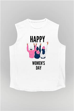 Kadınlar Günü Baskılı Beyaz Unisex Kolsuz Tişört - Tshirt