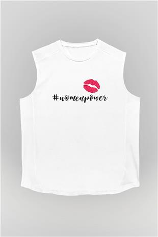 Kadınlar Günü Baskılı Beyaz Unisex Kolsuz Tişört - Tshirt