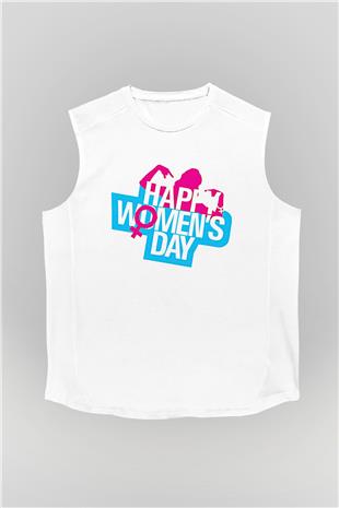Kadınlar Günü Baskılı Beyaz Unisex Kolsuz Tişört - Tshirt