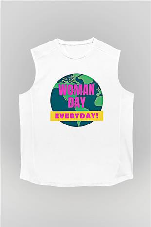 Kadınlar Günü Baskılı Beyaz Unisex Kolsuz Tişört - Tshirt