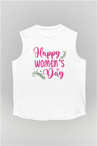 Kadınlar Günü Baskılı Beyaz Unisex Kolsuz Tişört - Tshirt