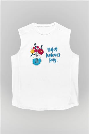 Kadınlar Günü Baskılı Beyaz Unisex Kolsuz Tişört - Tshirt