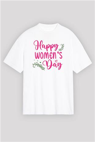 Kadınlar Günü Baskılı Beyaz Unisex Oversize Tişört - Tshirt