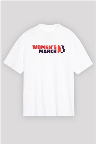 Kadınlar Günü Baskılı Beyaz Unisex Oversize Tişört - Tshirt