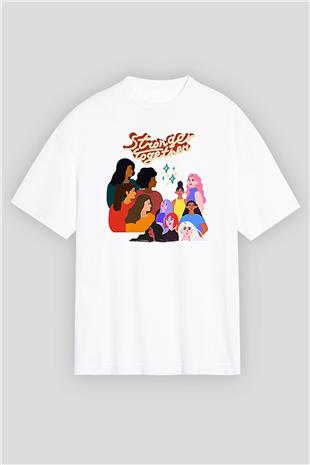 Kadınlar Günü Baskılı Beyaz Unisex Oversize Tişört - Tshirt