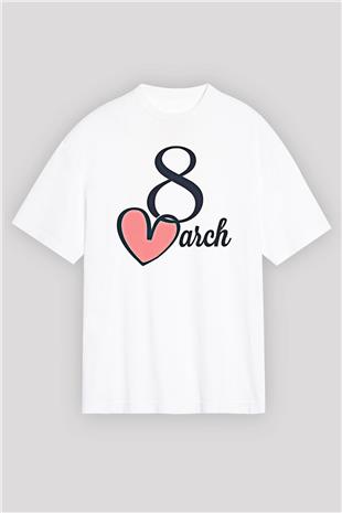 Kadınlar Günü Baskılı Beyaz Unisex Oversize Tişört - Tshirt