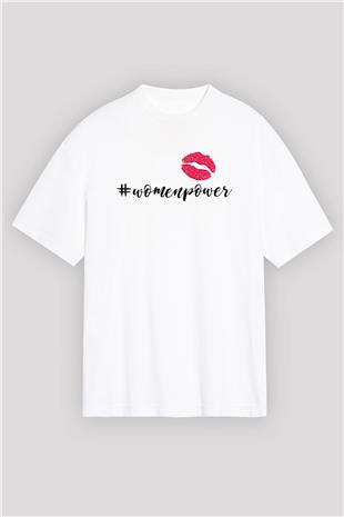 Kadınlar Günü Baskılı Beyaz Unisex Oversize Tişört - Tshirt