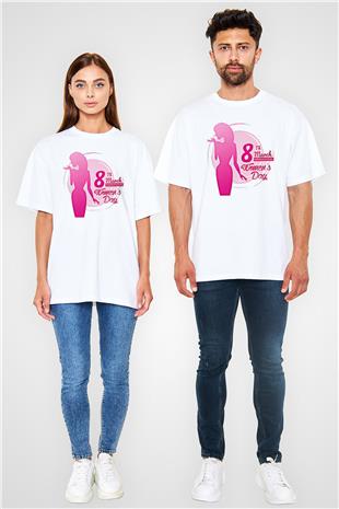 Kadınlar Günü Baskılı Beyaz Unisex Oversize Tişört - Tshirt