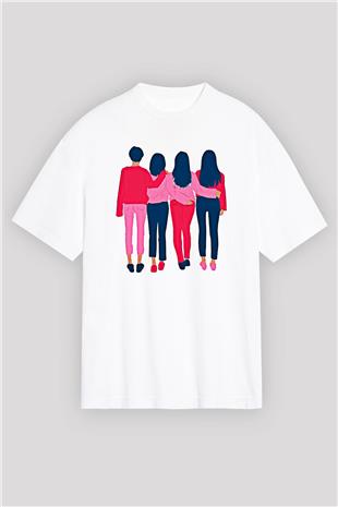 Kadınlar Günü Baskılı Beyaz Unisex Oversize Tişört - Tshirt