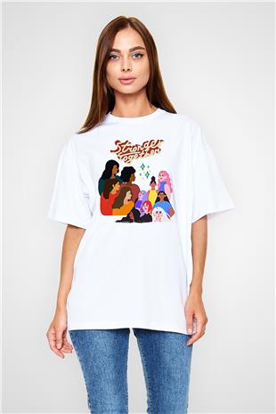 Kadınlar Günü Baskılı Beyaz Unisex Oversize Tişört - Tshirt