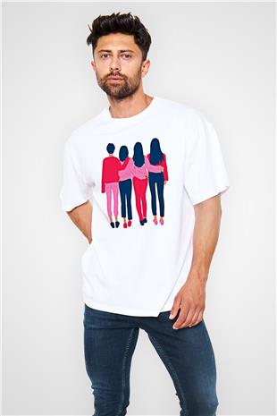 Kadınlar Günü Baskılı Beyaz Unisex Oversize Tişört - Tshirt