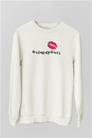 Kadınlar Günü Baskılı Beyaz Unisex Sweatshirt