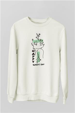 Kadınlar Günü Baskılı Beyaz Unisex Sweatshirt