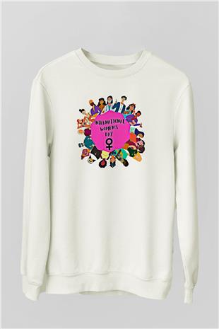 Kadınlar Günü Baskılı Beyaz Unisex Sweatshirt
