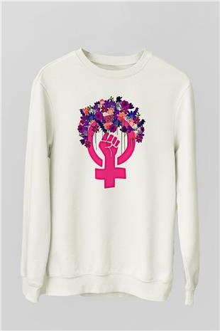 Kadınlar Günü Baskılı Beyaz Unisex Sweatshirt