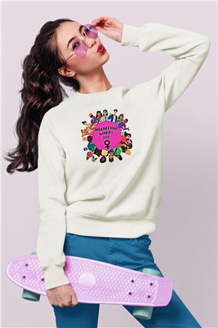 Kadınlar Günü Baskılı Beyaz Unisex Sweatshirt