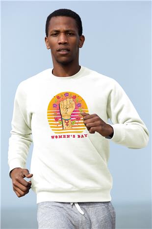 Kadınlar Günü Baskılı Beyaz Unisex Sweatshirt