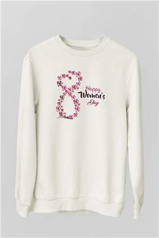 Kadınlar Günü Baskılı Beyaz Unisex Sweatshirt