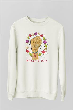 Kadınlar Günü Baskılı Beyaz Unisex Sweatshirt