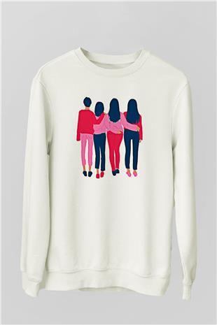 Kadınlar Günü Baskılı Beyaz Unisex Sweatshirt
