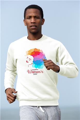Kadınlar Günü Baskılı Beyaz Unisex Sweatshirt