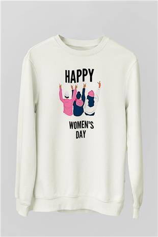 Kadınlar Günü Baskılı Beyaz Unisex Sweatshirt