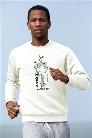 Kadınlar Günü Baskılı Beyaz Unisex Sweatshirt