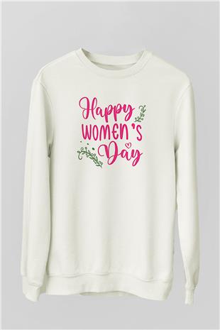 Kadınlar Günü Baskılı Beyaz Unisex Sweatshirt