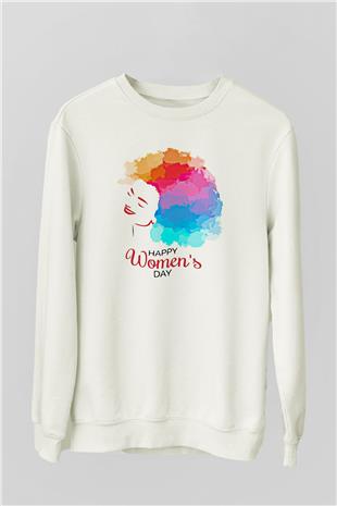 Kadınlar Günü Baskılı Beyaz Unisex Sweatshirt